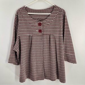 Avenue Soft by Avenue 3/4 Sleeve Two Button Pink Brown White Herringbone Jacket